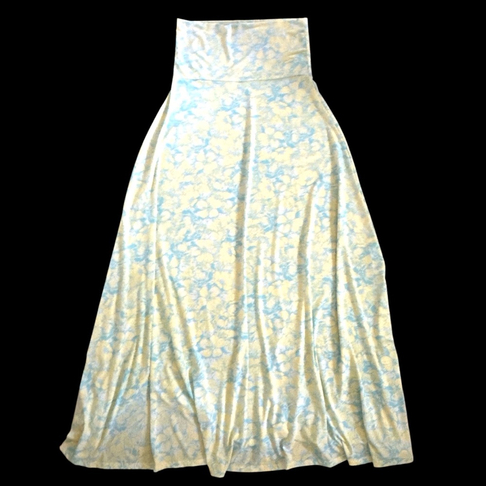 LULAROE•AQUA BLUE FLARED FLORAL MAXI SKIRT•XS•